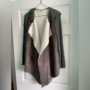 Naked Zebra Drape Front Hooded Jacket Size Medium Gray Faux Suede